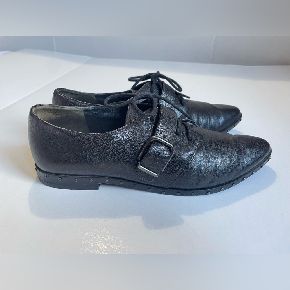 Via Spiga Ladonna Plain Toe Leather Oxford, Black‎ Size 8/7.5